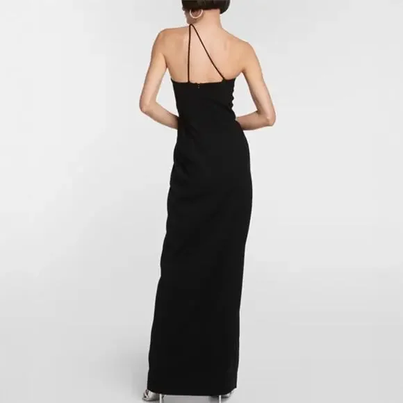 skinny black dress pants women's MONOT ASYMMETRIC PLUNGE NECK DRESS  TheLuxeLend